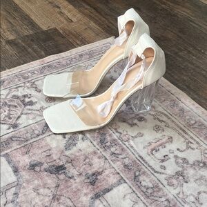 Amazon White and Clear Block Heel Sandals